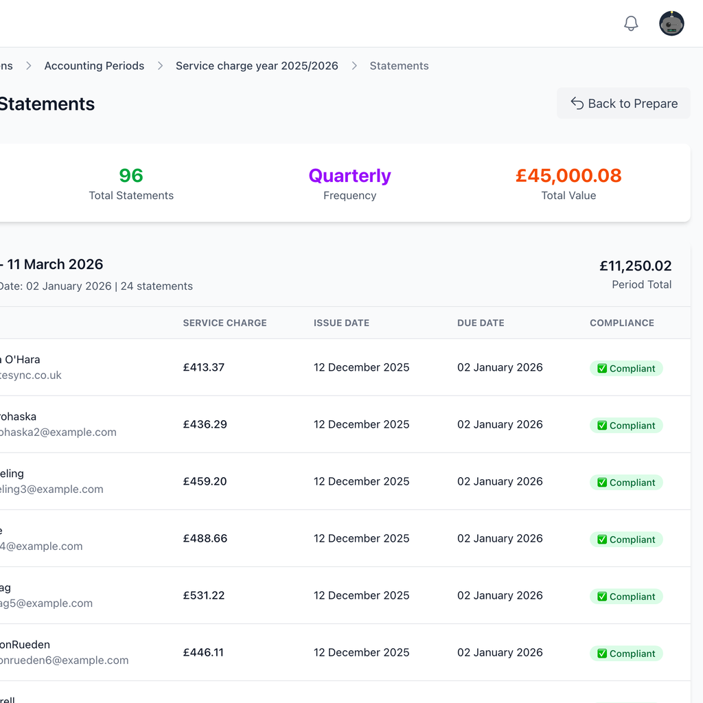 Statement preview with compliance checks in EstateSync